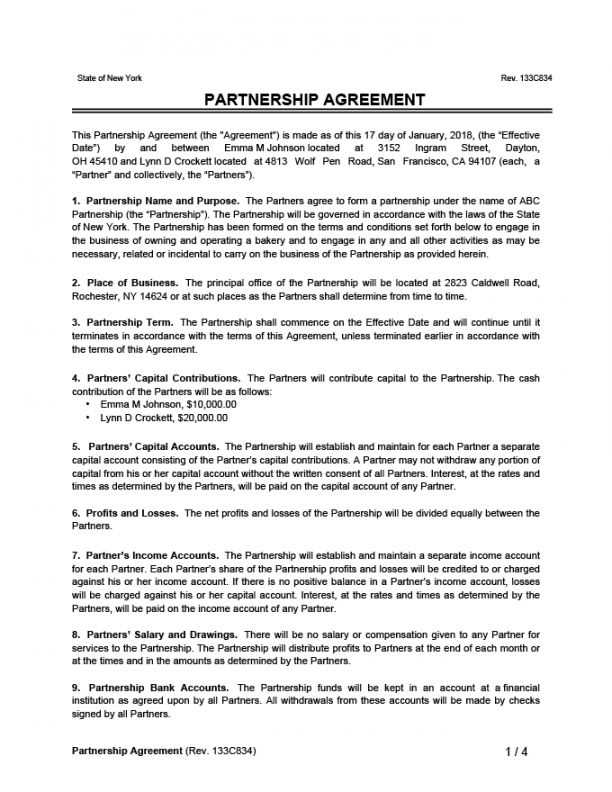 partnership agreement letter template