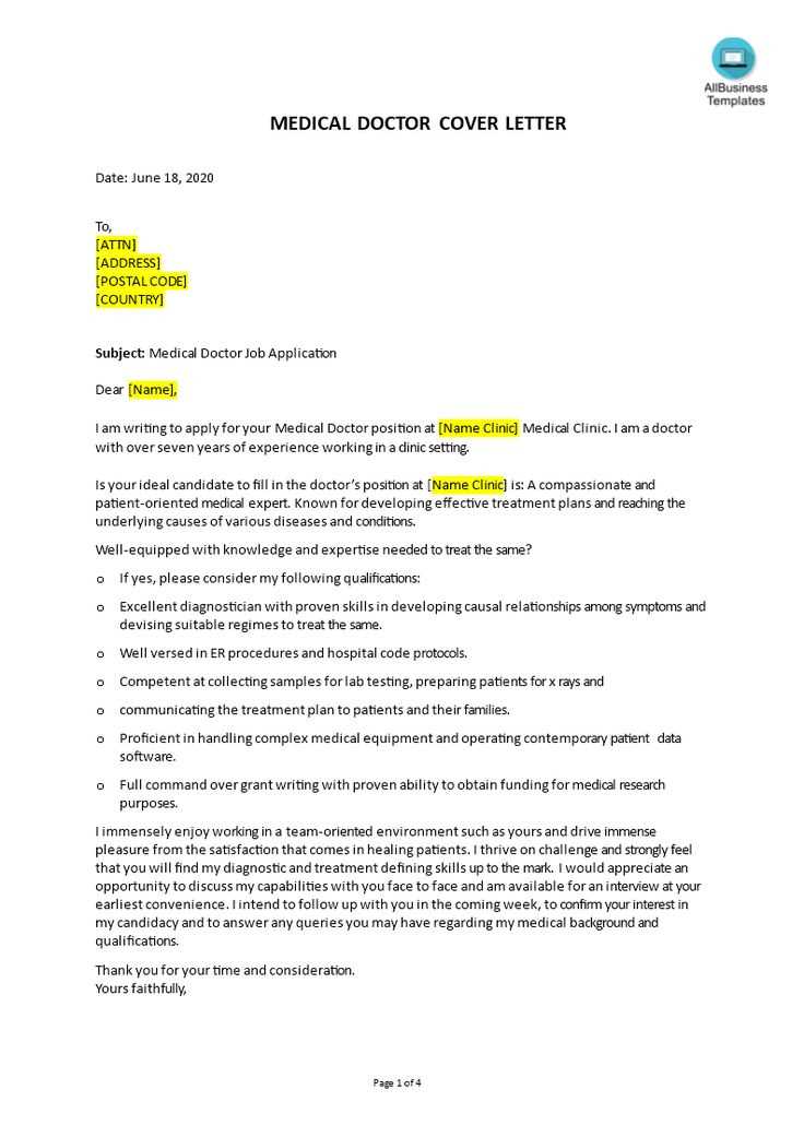 cover letter template for doctors