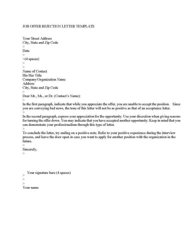 offer rejection letter template