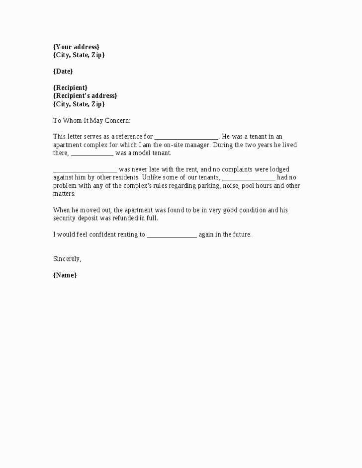 personal reference letter template for rental application