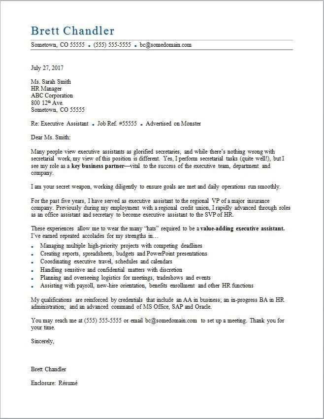 cover letter template for executive assistant
