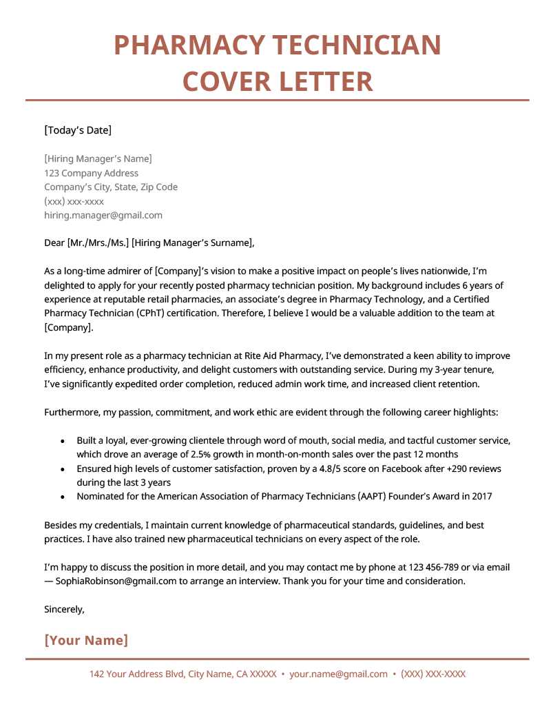 pharmacist cover letter template