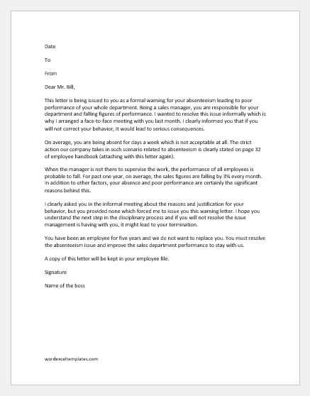 disciplinary written warning letter template