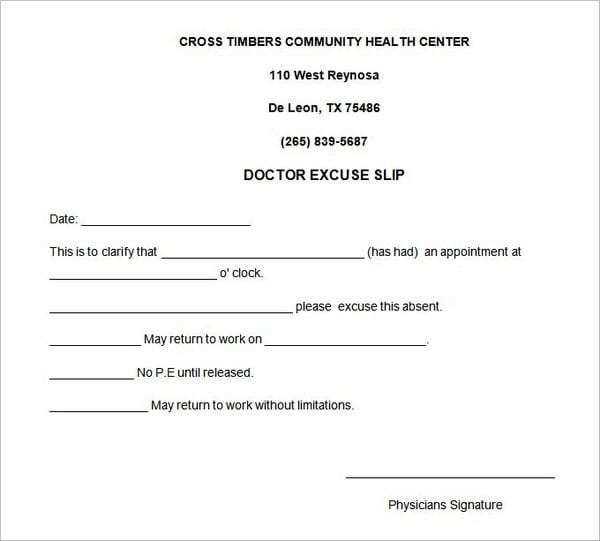 doctor excuse letter template