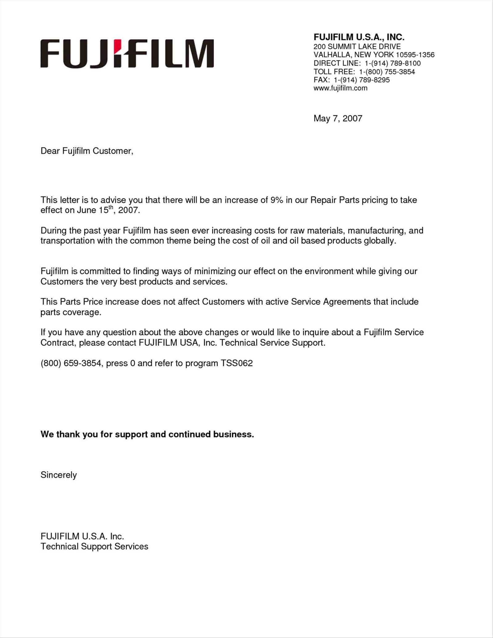 price increase letter to customers template