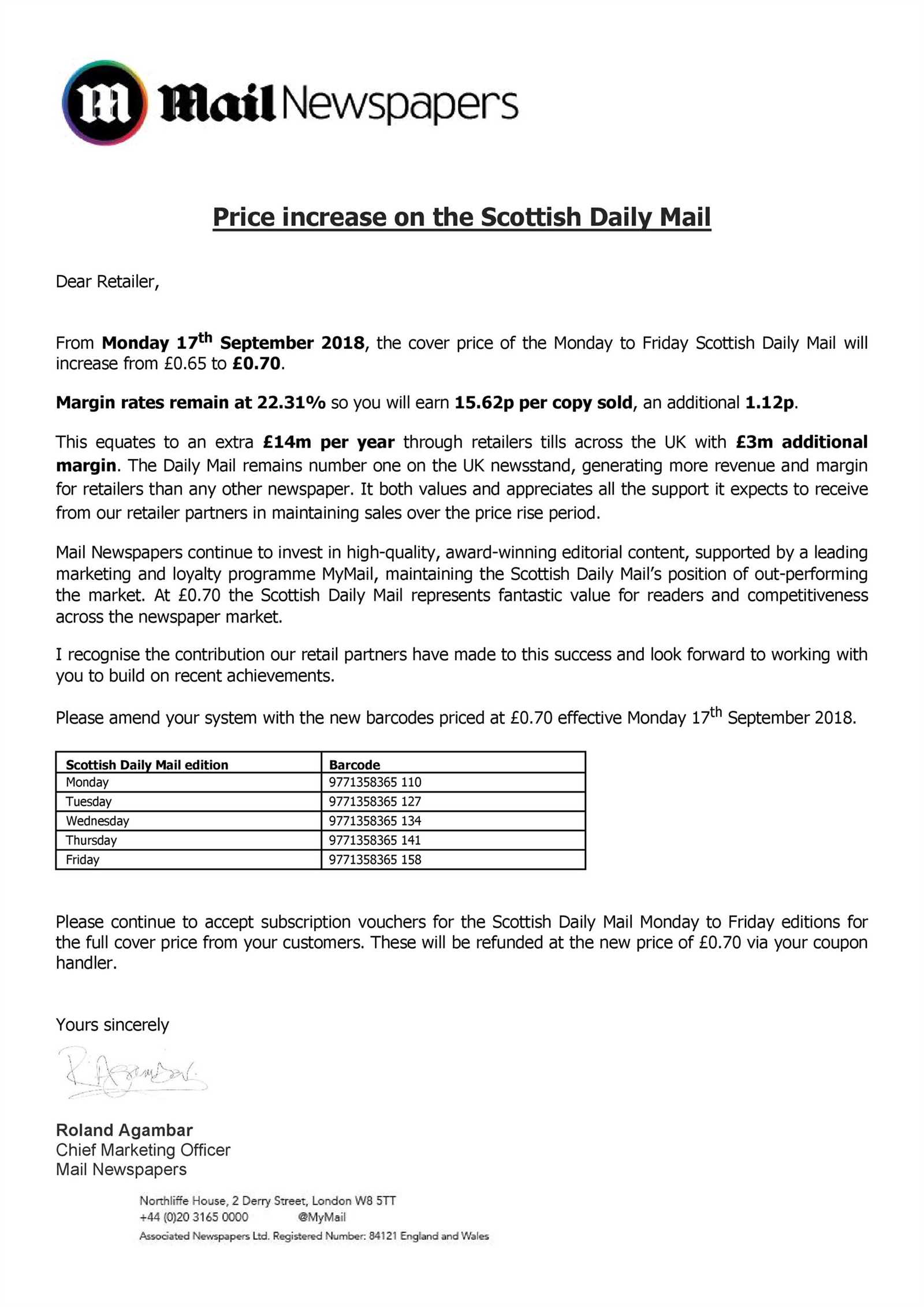 price increase template letter