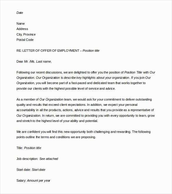 professional employment cover letter template