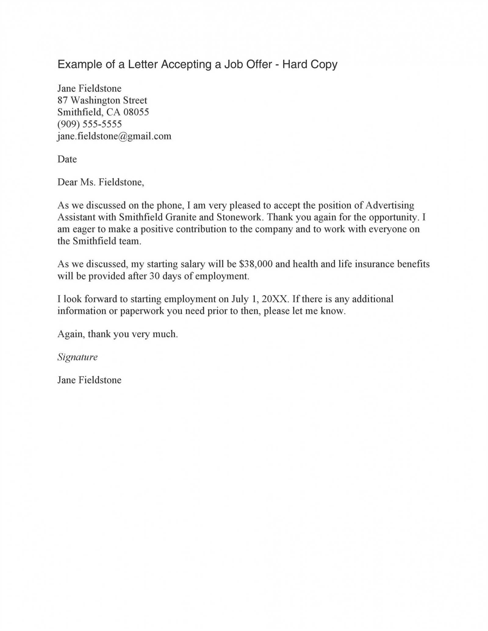 professional job offer letter template