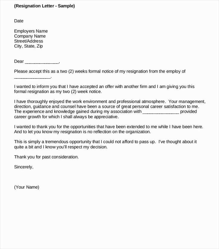 professional letter of resignation template