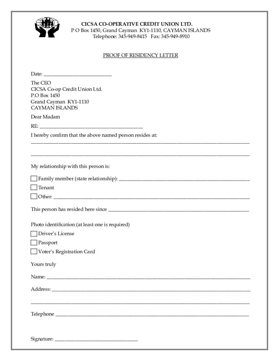 proof of address letter template word
