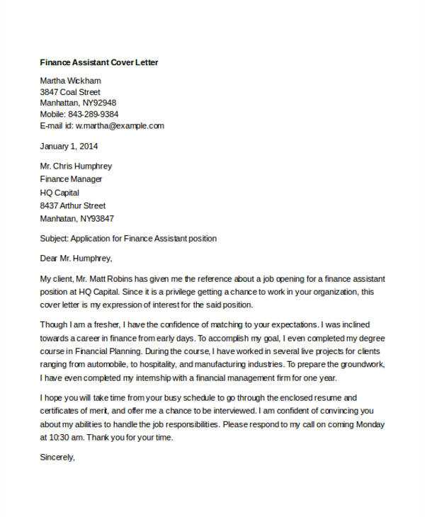 finance cover letter template word