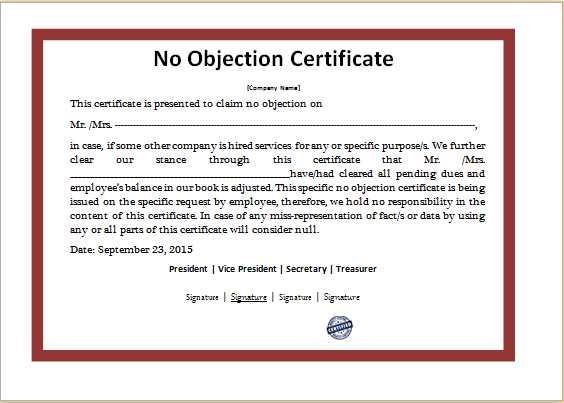 letter of no objection template