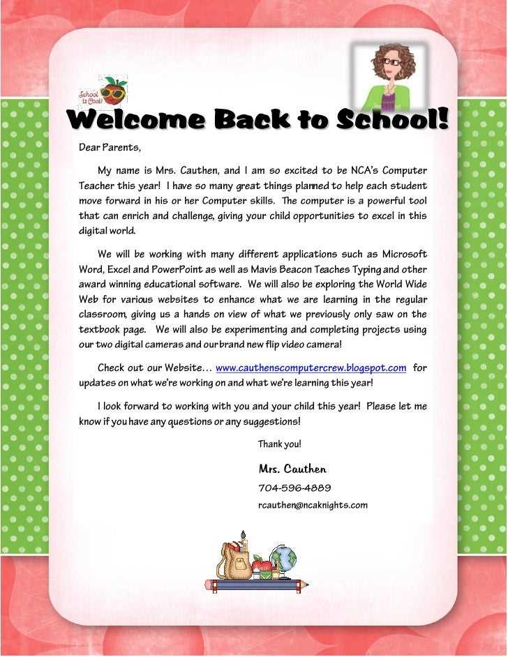 welcome letter template for parents