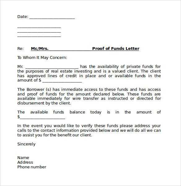 verification of funds letter template