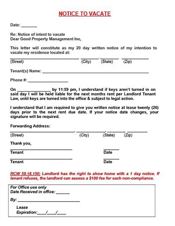 letter to vacate template