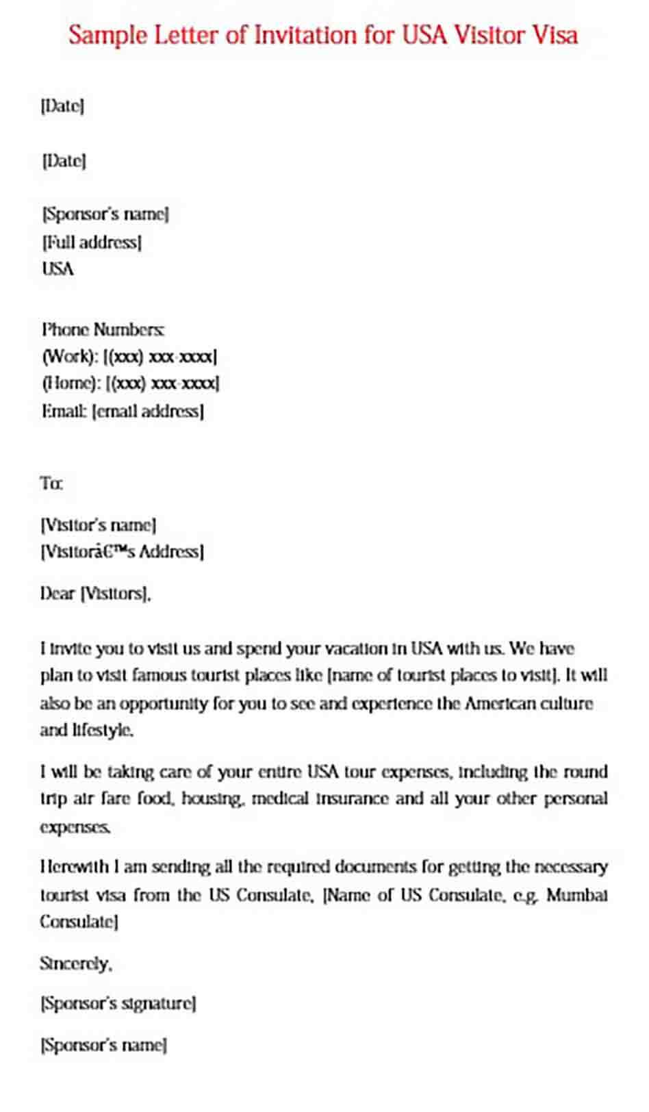 invitation letter for uk visa template word