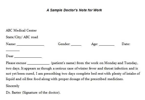 doctor excuse letter template