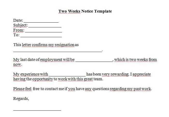 one week notice letter template