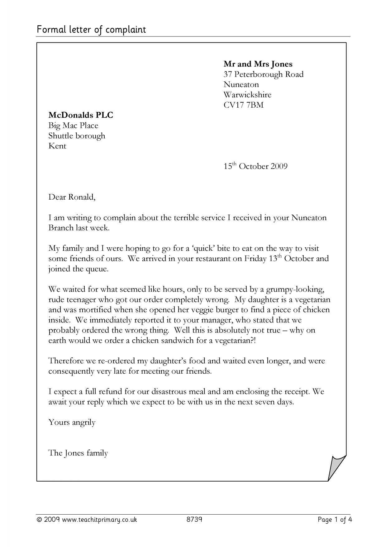 formal complaint letter to hr template