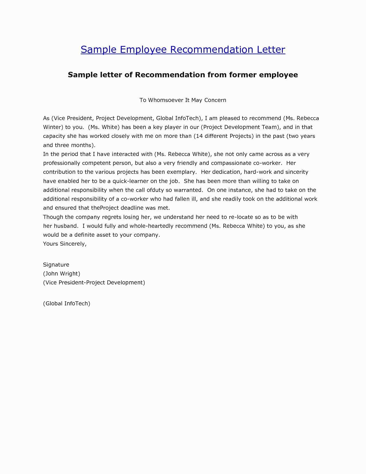 letter of recommendation template for a job