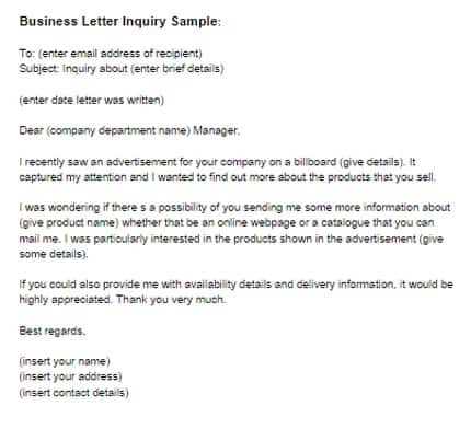 business inquiry letter template