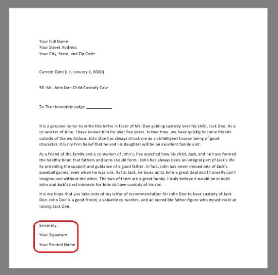 custody template letter