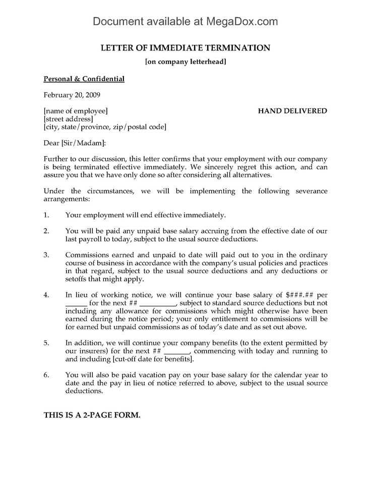 termination letter template for employee