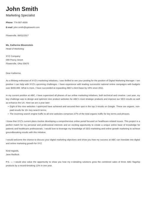 seo cover letter template