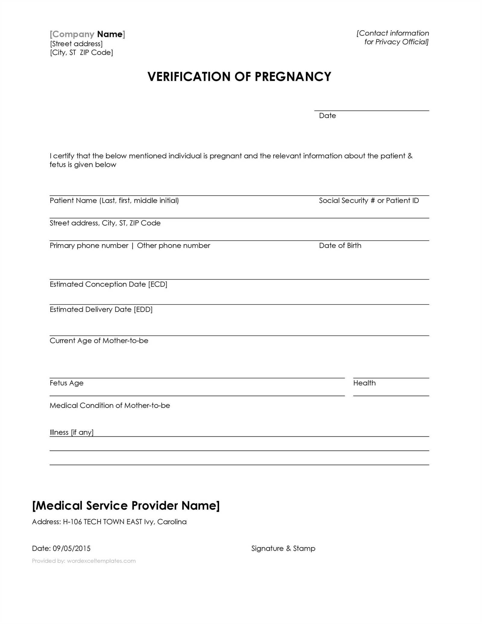 pregnancy confirmation letter template