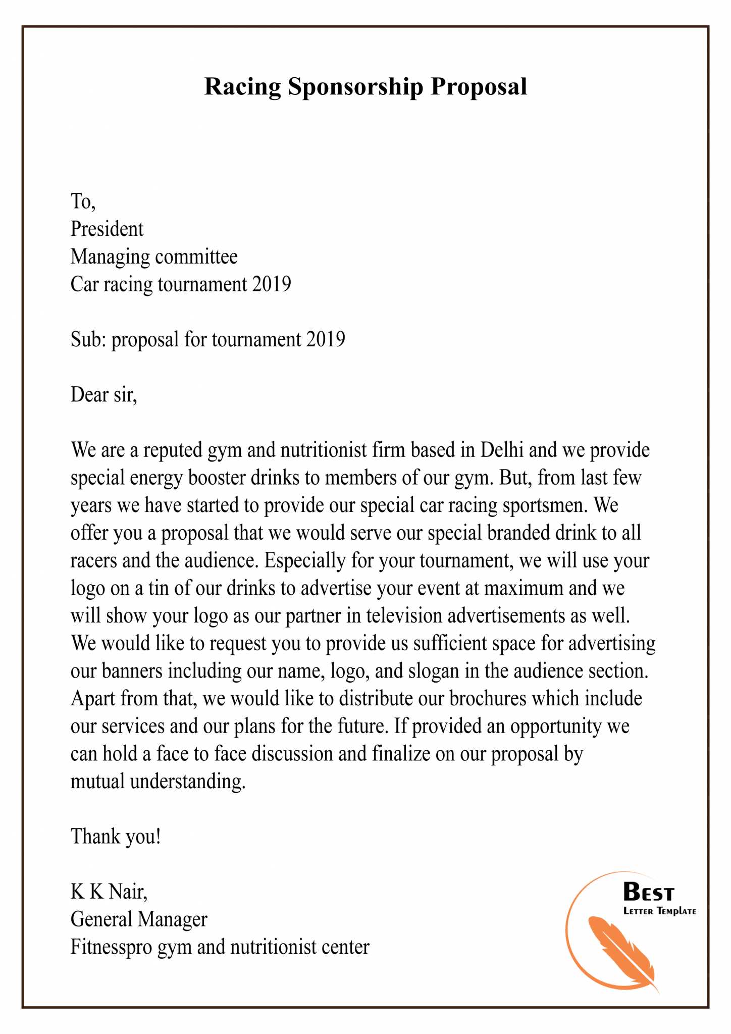 racing sponsorship letter template