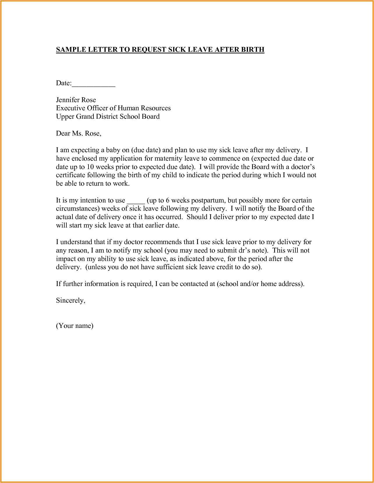 leave of absence letter template from employer