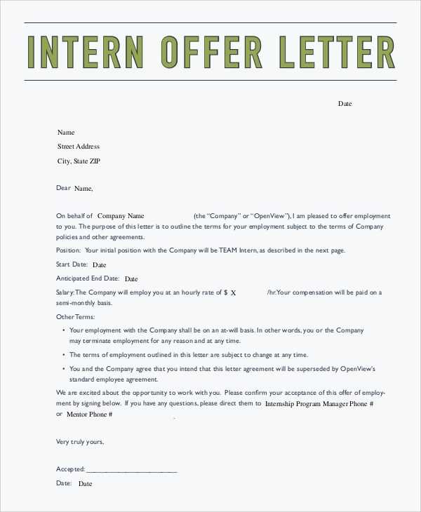 internship to full time offer letter template