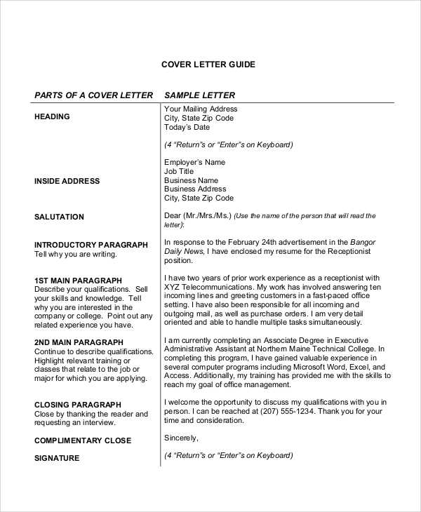 receptionist cover letter templates free