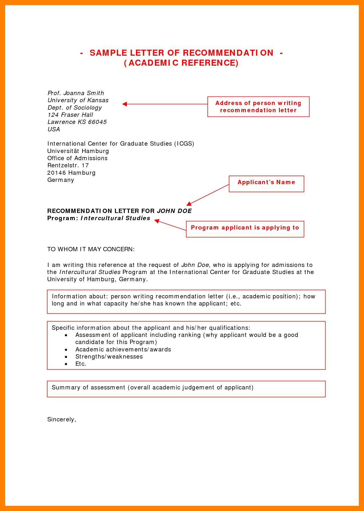 reference letter template academic