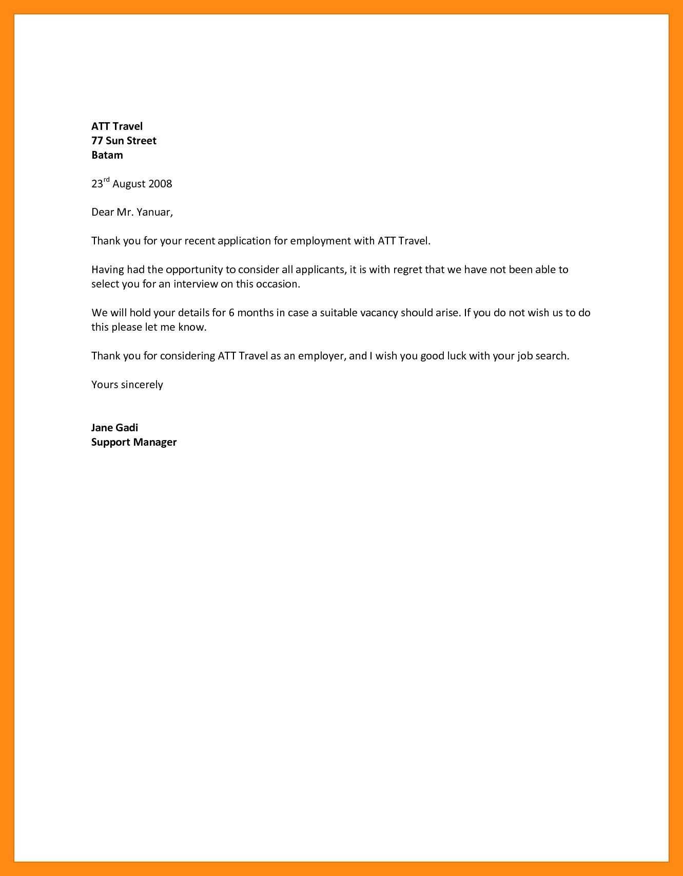 regret letter template after interview