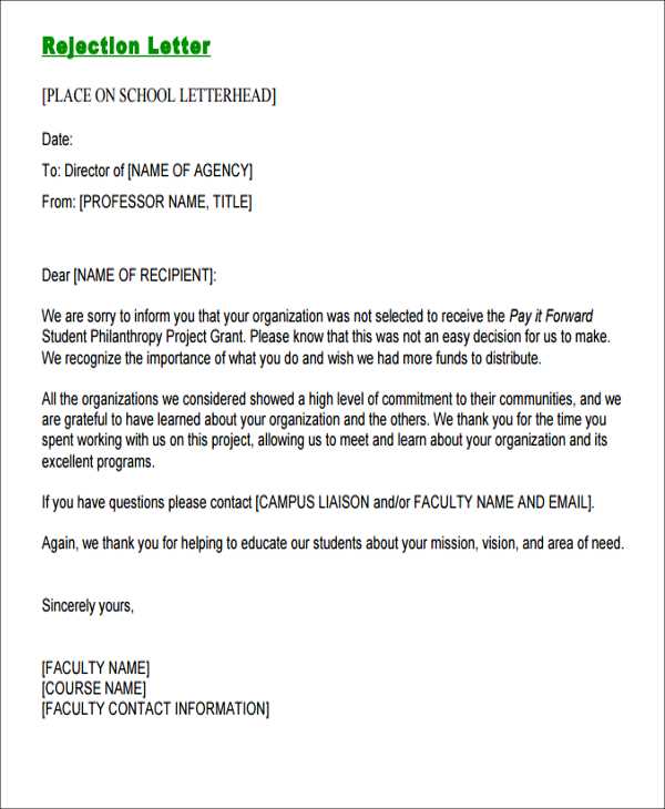 rejection offer letter template