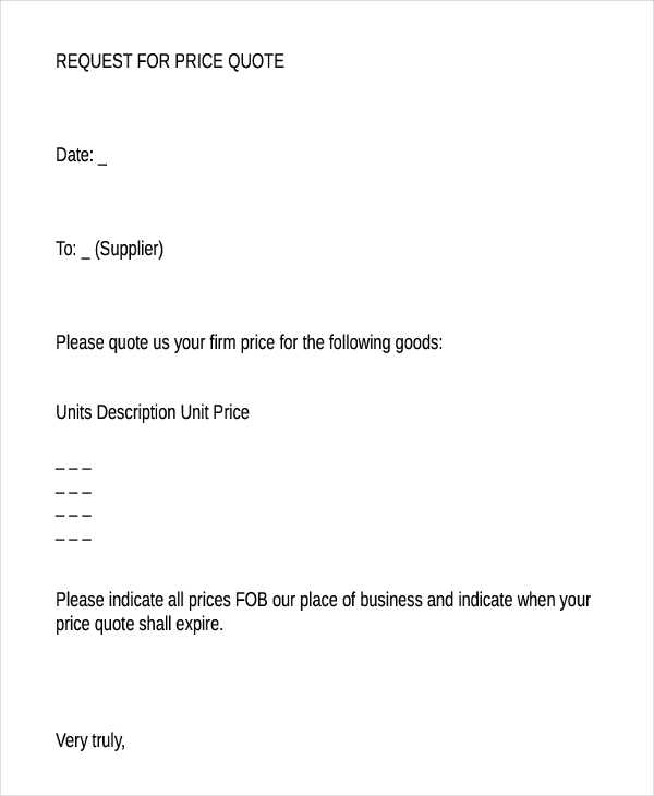 request for a price quote letter template