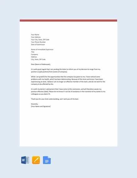 resignation letter due to health and stress template