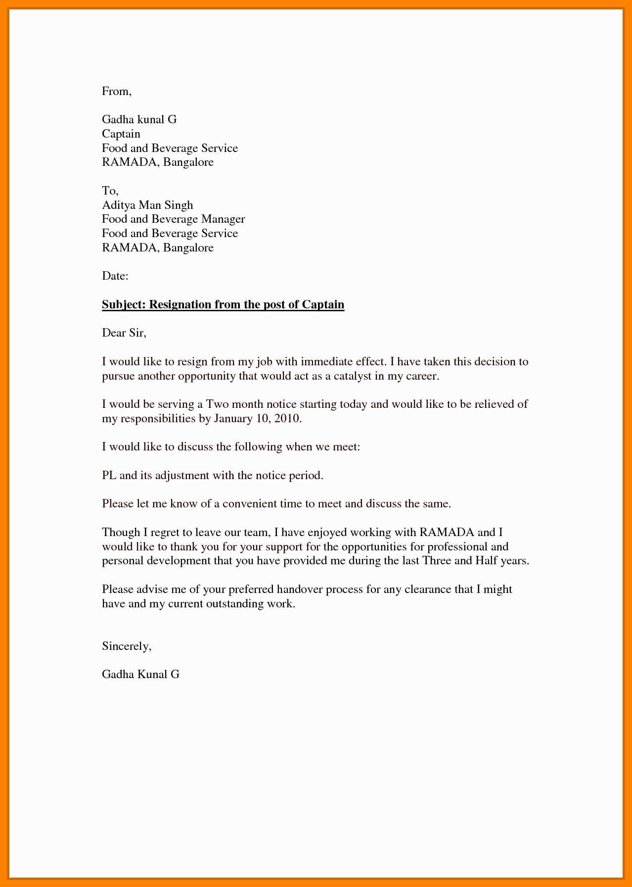 resignation letter immediate effect template