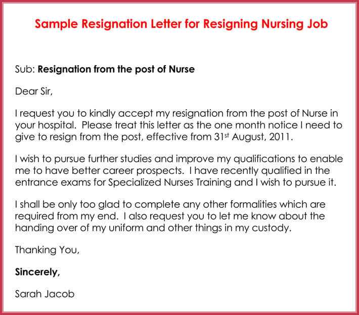 resignation letter nurse template