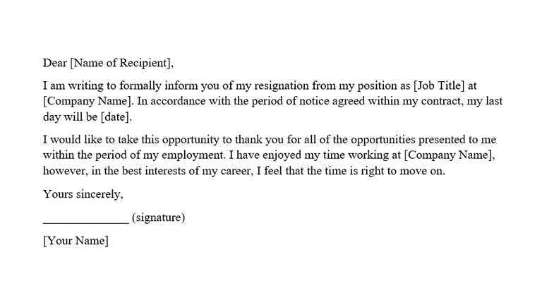 resignation letter template 1 week notice