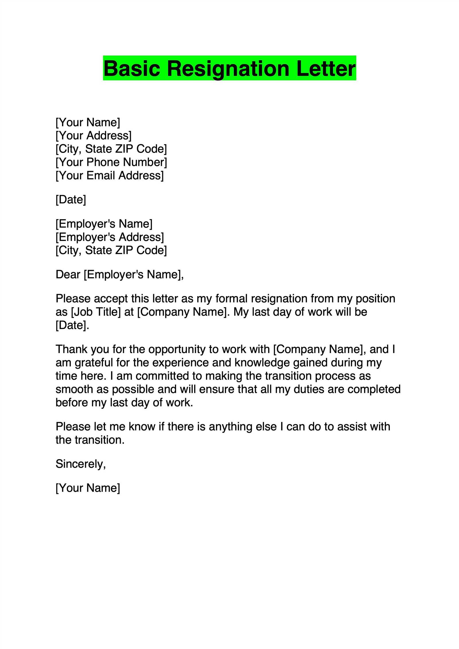 resignation letter template new job