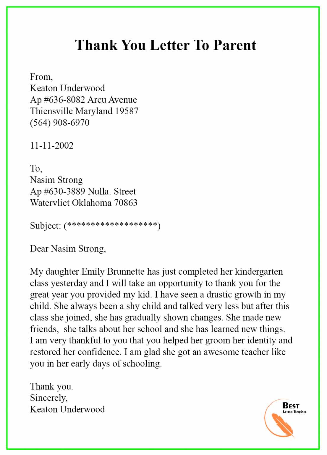 retention letter to parents template