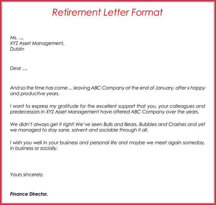 retirement letter from employer to employee template