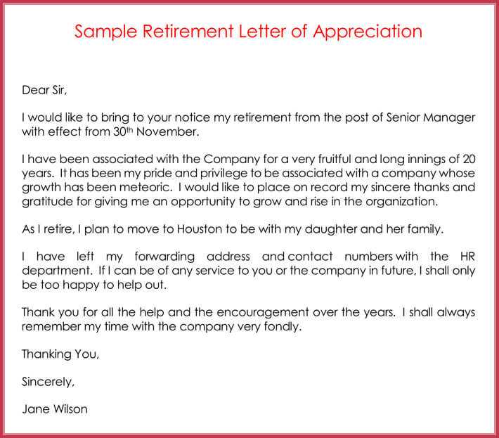 retirement letter to employee template