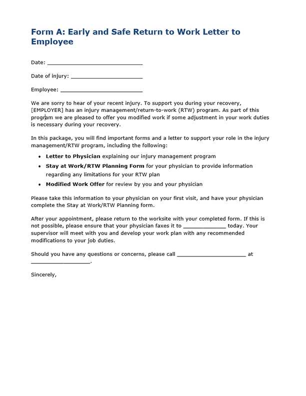 return to work letter template for employers