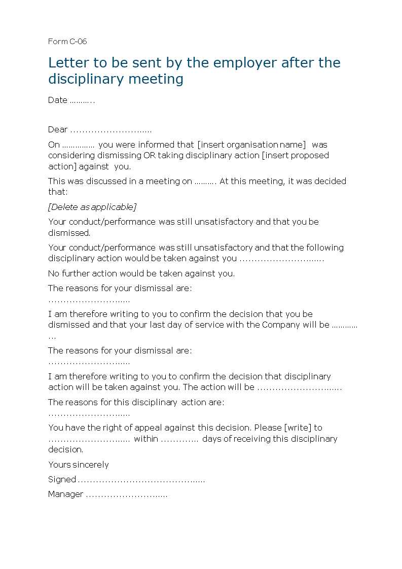 employee discipline letter template