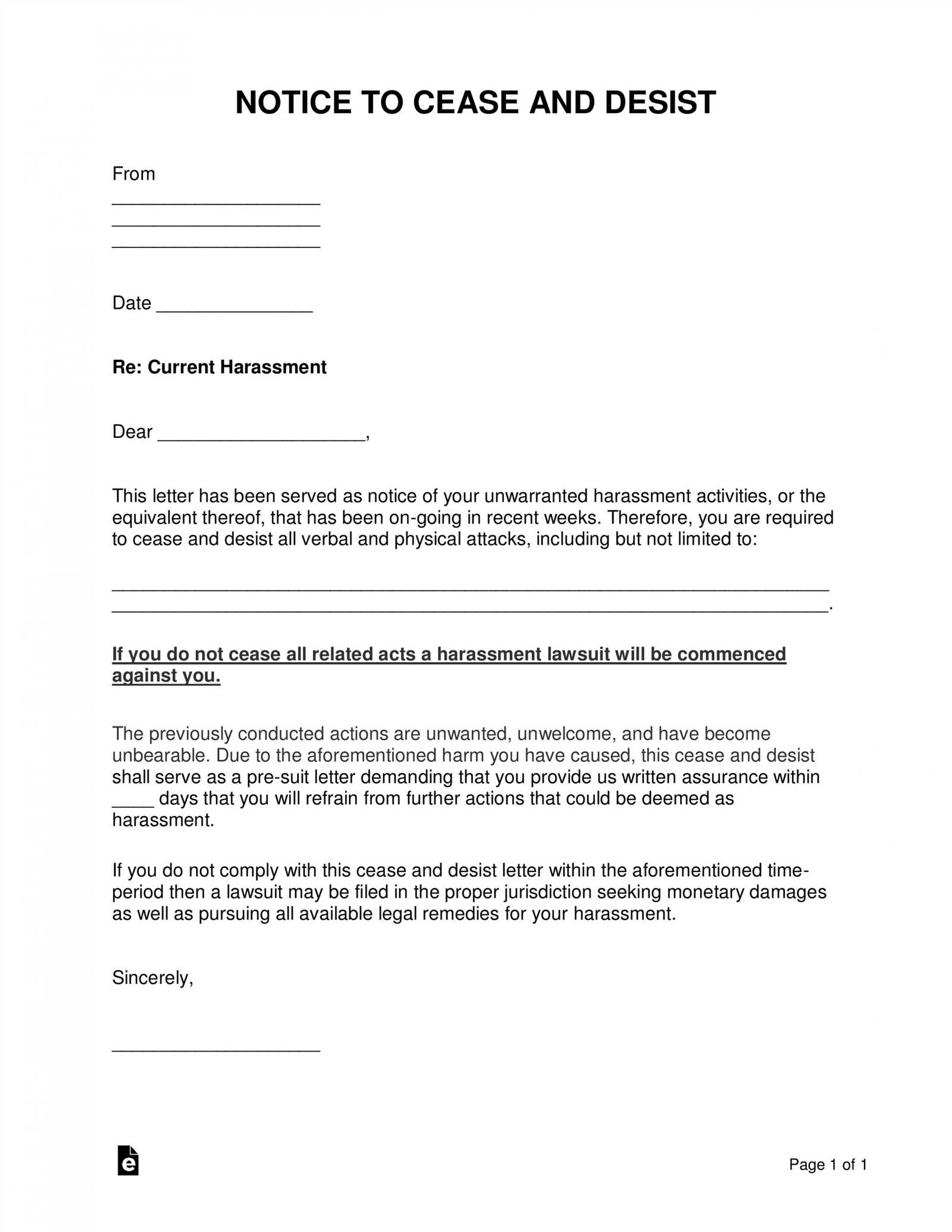 california cease and desist letter template