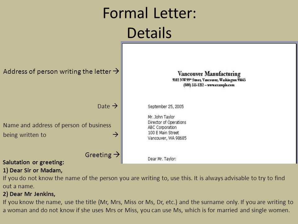 a formal letter template