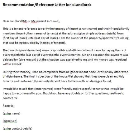 letter of recommendation from landlord template